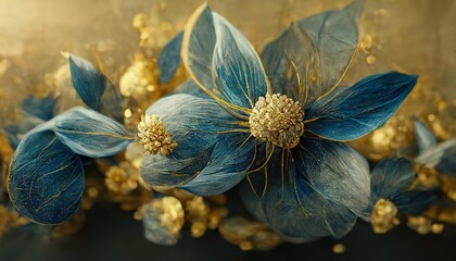 Wall Mural - raster illustration of beautiful blue flower arrangement with bracelet, leaves, bouquet. fragrant co