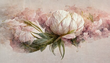 Aufkleber - Raster illustration of beautiful blue flower arrangement with bracelet, leaves, bouquet. Fragrant colors in sea colors. Botanical garden, fine art, painting. Wreath of flowers. 3D artwork background