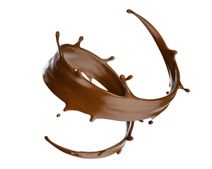 Hot Chocolate Splashing in Curve shape 3d render for advertising translucent background