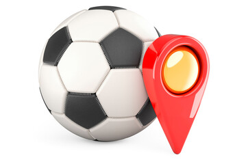 Poster - soccer ball with map pointer, 3d rendering