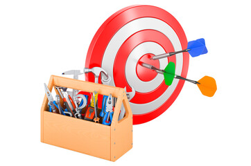 Poster - target with arrows with tool box, 3d rendering