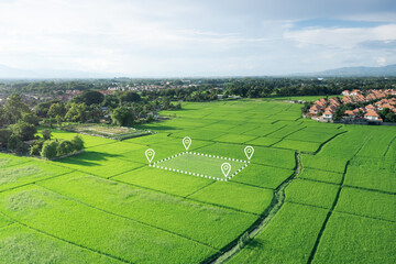 Wall Mural - land plot in aerial view. gps registration survey of property, real estate for map with location, ar
