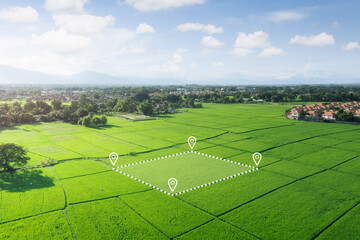 Wall Mural - land plot in aerial view. gps registration survey of property, real estate for map with location, ar