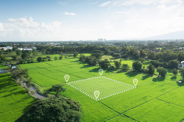 Wall Mural - land plot in aerial view. gps registration survey of property, real estate for map with location, ar