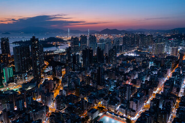 Fototapete - Top view of Hong Kong city in the evening