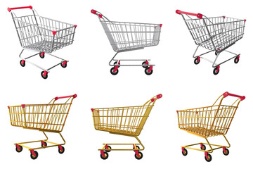 set of shopping cart isolated on transparent background. purchased illustration. 3d render