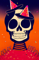 Advertising poster with a skull in the middle of the dead or halloween party, design for flyer and invitation