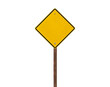 © trekandphoto - Blank yellow caution sign on a wooden post isolated.