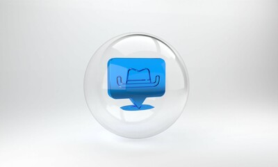 Poster - Blue Location cowboy icon isolated on grey background. Glass circle button. 3D render illustration