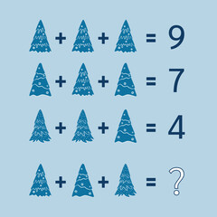 Math riddle. rebus for children and adults. find the answer. learning task, picture equations, Brain Teasers, christmas math, xmas math for kids, vector easy to recolor