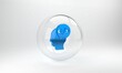 Blue Web design and front end development icon isolated on grey background. Glass circle button. 3D render illustration