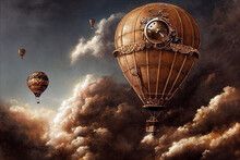Steampunk Hot Air Balloon Flying In The Sky