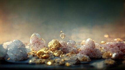 Abstract luxury background he with gems and crystals gold dust and light effects. Ai generated.