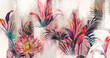 Art of the tropics on a textured background with scuffs, drawing in a pastel style, photo wallpaper in the interior