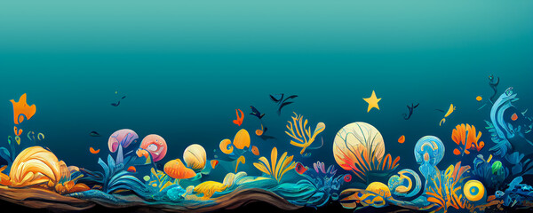 Abstract fantasy underwater ocean seascape illustration