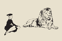 Girl Looking At A Lion