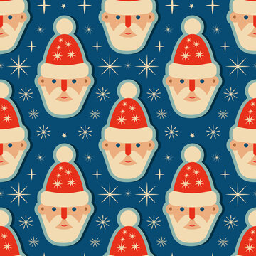Groove retro Christmas pattern with Santa Claus heads