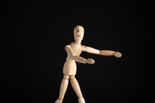 Wooden Mannequin In A Pose, Happy, Joy, Excited Running