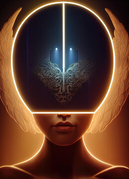 Cyborg Angel 3D Rendering Illustration Backdrop