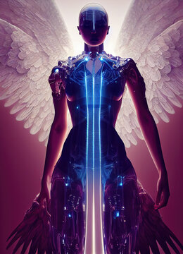 Cyborg Angel 3D Rendering Illustration Backdrop