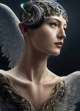 Cyborg Angel 3D Rendering Illustration Backdrop