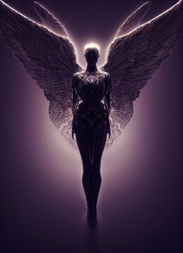 Cyborg Angel 3D Rendering Illustration Backdrop