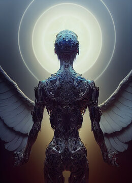 Cyborg Angel 3D Rendering Illustration Backdrop