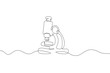 © derplan13 - One continuous line. Microscope. Scientific instrument. Flat minimal icon. One continuous line on a white background.