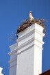 Stork on chimney of Marchegg castle, Austria