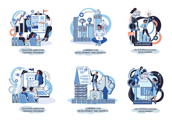 Fototapete - Help in professional development. Qualified employee training program. Learning for software development and growth. Agile project management devOps team, project life scrum meeting. Creative metaphor