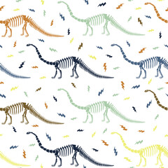 Canvas Print - Seamless vector pattern with dinosaur skeleton. 