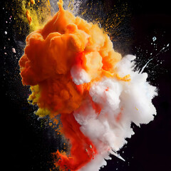 Poster - abstract splash of colors on black. colorful paint clouds. art and creative, orange and white partic