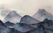 © NL - Watercolor illustration painting clouds in the mountains foggy neutral tones handmade Timeless Ethereal dreamy layers