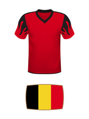 Wall Mural - Belgium jersey football kit. World football tournament 2022. National t-shirt and flag of soccer team Belgium on white background.