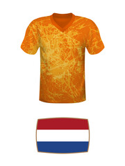 Wall Mural - Netherlands jersey football kit. World football tournament 2022. National t-shirt and flag of soccer team Netherlands on white background.