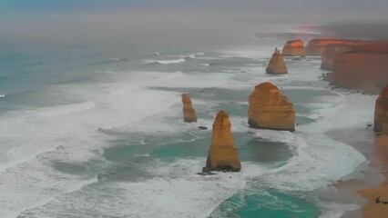 Canvas Print - Famous twelve apostles at sunrise, great ocean road in victoria, australia. Drone viewpoint