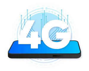 Poster - 4g logo on blue screen phone. Network technology icon. Vector illustration.
