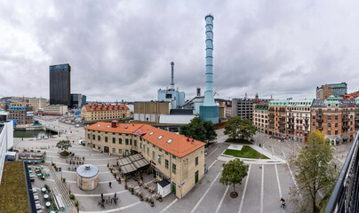 Fototapete - Stadtansicht von Göteborg mit Kraftwerk und Hafen, Schweden