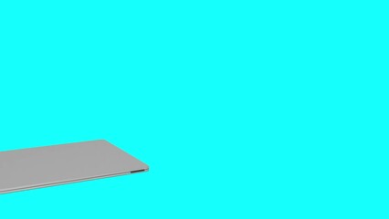 Sticker - Modern laptop with empty green screen isolated on blue background - 3D 4K animation