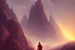 © dreamyart - There's a lone figure in an alien landscape. They're standing on a rocky outcropping, and behind them is an expansive view of an ethereal planet. There are swirling blues and greens in the sky, and th