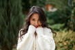 © olga pink - Portrait beautiful asian kazakh brunette woman with flying long hair