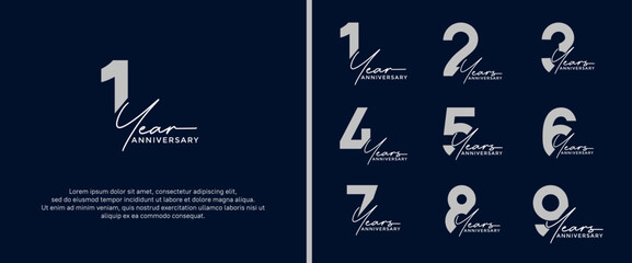 set of anniversary logo flat silver color on dark blue background for celebration moment