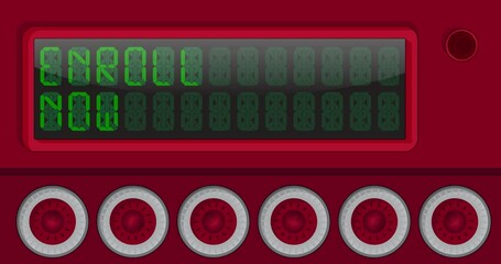 Poster - Enroll Now text on a Digital Led Panel. Announcement Message with Light Equipment.
