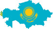 Kazakhstan Map Flag. Kazakhstani Border Boundary Country Shape Nation National Outline Atlas Flag Sign Symbol Banner. Transparent PNG Flattened JPG Flat JPEG