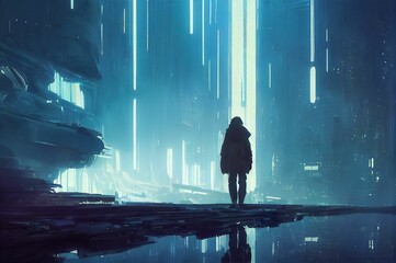 Wall Mural - Sci-fi fantasy futuristic background art scifi artwork tech technology Architecture digital illustration art wallpaper future concept dystopia cyberpunk 