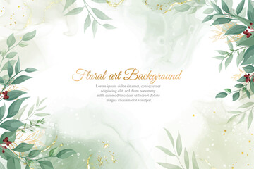 Wall Mural - Greenery Wedding Invitation Design with Elegant Floral and Watercolor