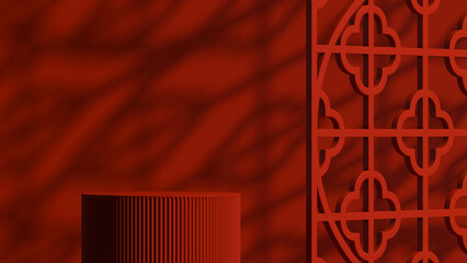 Wall Mural - 3d product background. red chinese style podium and light shadow concept for branding presentation. 