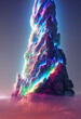 A massive wizard's tower on a rugged cliffside, glowing brightly and beautifully, majestic cloud formations, a beacon to the magical world. Fantasy Art Background Illustration. For Game, Novel, Movie.
