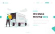 © Ilusiku studio - Moving house service illustration with truck transportation on web banner design