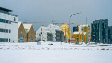Nice View And Buildings Next To The Sæbraut Road On The Shore Of Reykajavik During Winter Cloudy Day At Reykjavik , The Capital Of Iceland : 21 March 2020